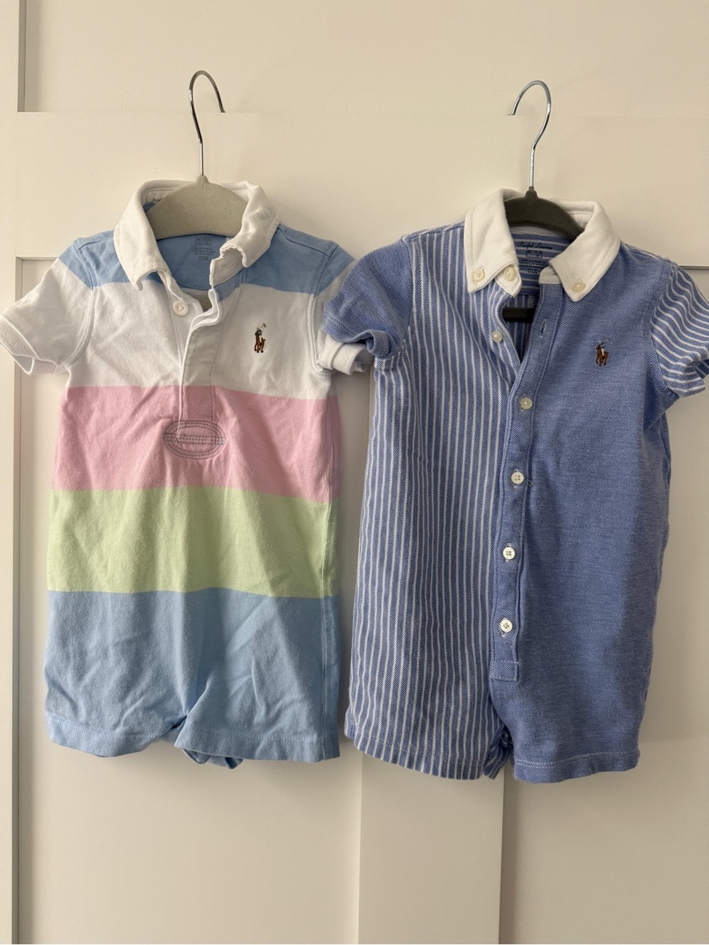 Ralph Lauren Pastel Stripe & Blue Polo Rompers